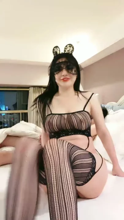 Chinese Solo Lingerie Masturbation — Curvy Asian Woman in Bunny Costume
