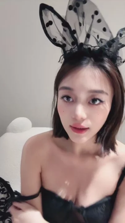 Screenshot 29 from Amateur Japanese POV Masturbation — Petite Beauty in Black Lace and Bunny Ears