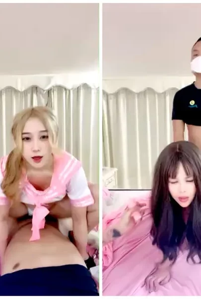 Screenshot 18 aus Amateur Japanisches POV Dreier — Schulmädchen-Cosplay Blowjob und Doppelpenetration
