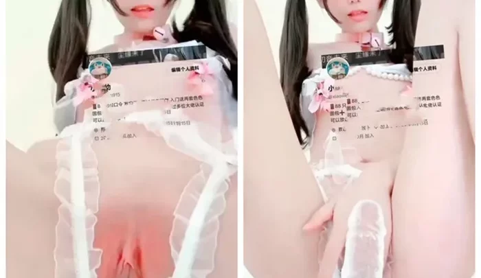 Asian Face-Shown Amateur Solo — Shaved Pussy with Dildo in Lingerie