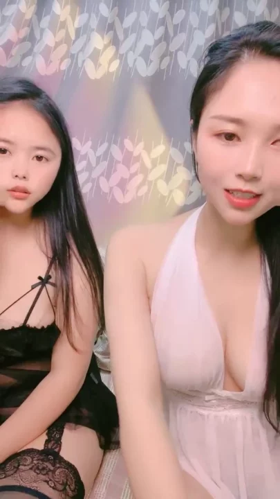 Screenshot 1 from Chinese Amateur Lesbian Lingerie Showcase — Lulu and Friend Tease in White Babydoll
