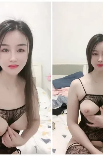 Screenshot 17 from Masturbación amateur china — Bella tetona con body de encaje negro y medias
