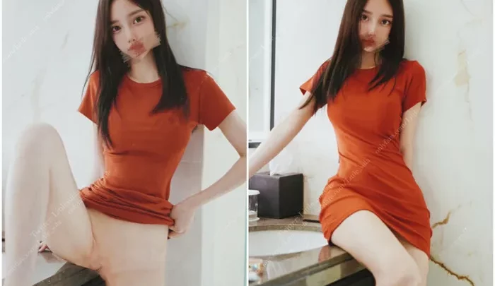 Screenshot 1 from Chinese Amateur Solo — Face-Shown Self-Shot in Orange Dress and Pajamas