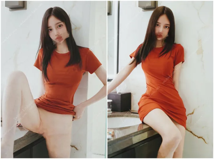 Chinese Amateur Solo — Face-Shown Self-Shot in Orange Dress and Pajamas
