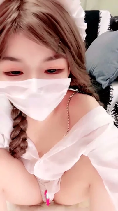 Screenshot 4 from Chinese Amateur Solo Masturbation — Bunny Ears and Face Mask with Dildo