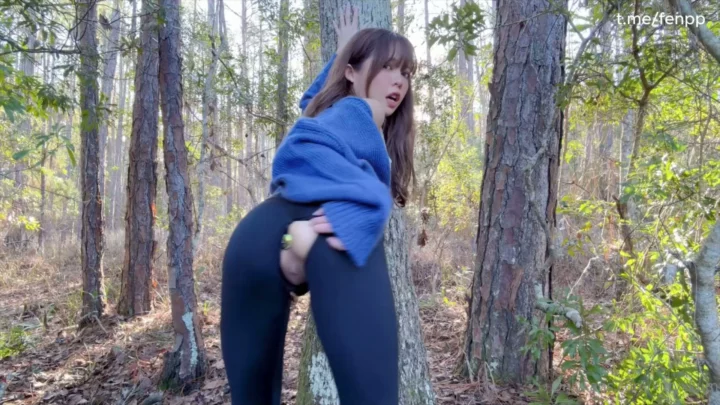 Screenshot 1 from Chinese Amateur Solo Masturbation — Forest POV with Glass Dildo and Water Bottle