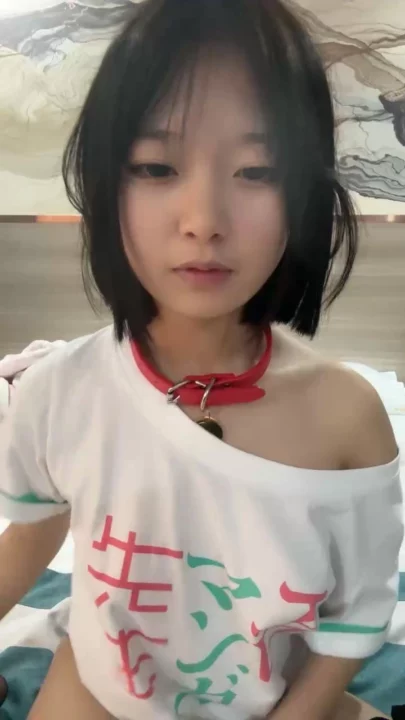 Screenshot 9 from Chinese Amateur Solo Masturbation — Petite Girl with Red Choker and Dildo