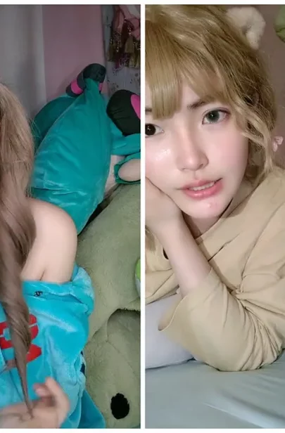 Screenshot 25 from Chinese Livestream Amateur Solo — Petite Beauty in Black Satin Pajamas