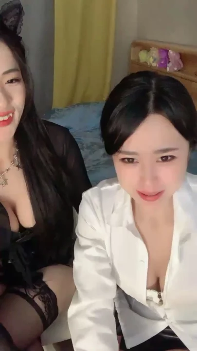 Screenshot 2 from Chinese Livestream Lesbian Lingerie POV — Twin Cat-Ear Models with Toys