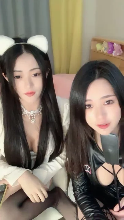 Screenshot 25 from Chinese Livestream Lesbian Lingerie POV — Twin Cat-Ear Models with Toys