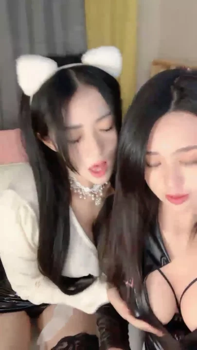 Screenshot 35 from Chinese Livestream Lesbian Lingerie POV — Twin Cat-Ear Models with Toys