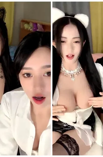 Screenshot 42 from Chinese Livestream Lesbian Lingerie POV — Twin Cat-Ear Models with Toys