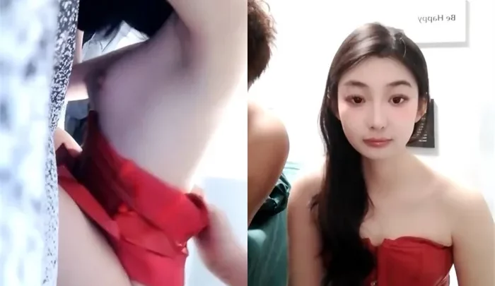 Screenshot 1 from Chinese POV Amateur — Petite Beauty in Red Corset with Blindfold