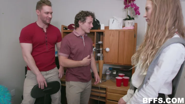 Screenshot 4 from European Amateur Threesome — Dorm Room Orgy with Blonde Beauty and Lesbian Scissoring