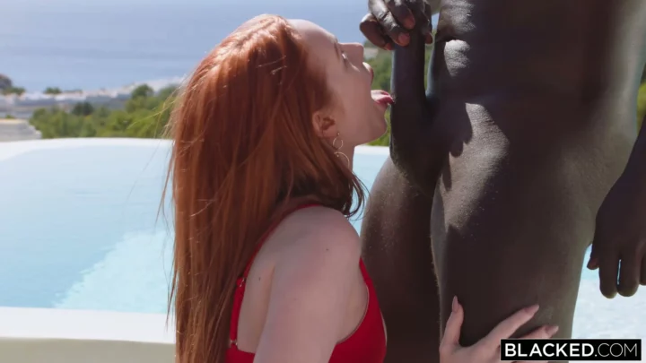 Screenshot 3 from European Brunette Outdoor Interracial Scene — Yuxin Takes Black Partner in Poolside POV