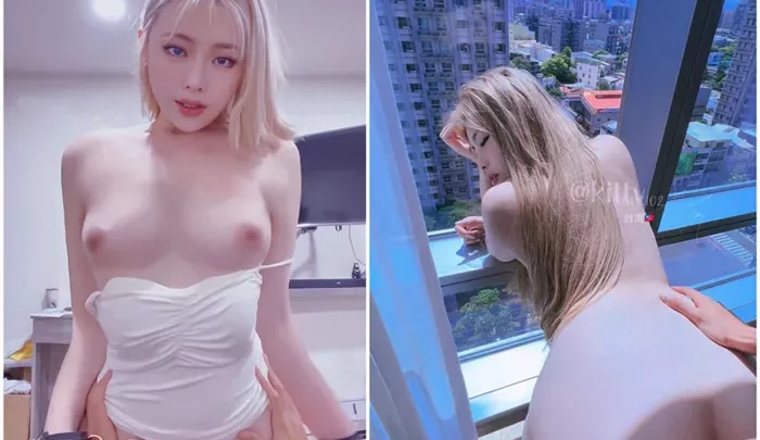 Screenshot 2 from European Outdoor Interracial Scene — Platinum Blonde Asian Amateur on Wooden Stairs