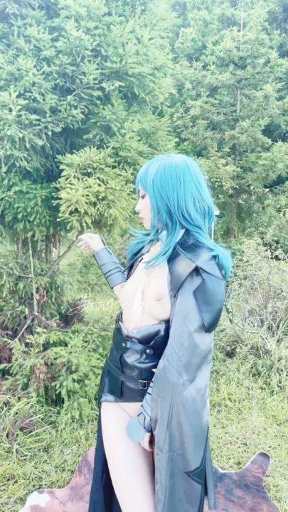 Screenshot 13 from Japanese Cosplay Outdoor POV — Petite Blue-Haired Beauty in Tactical Suit