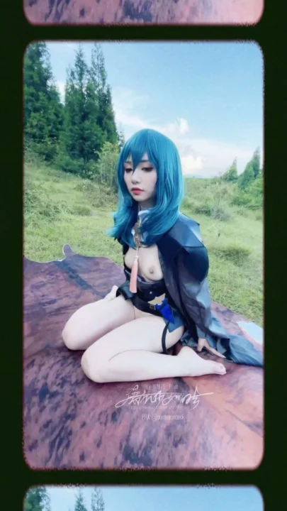 Screenshot 16 from Japanese Cosplay Outdoor POV — Petite Blue-Haired Beauty in Tactical Suit