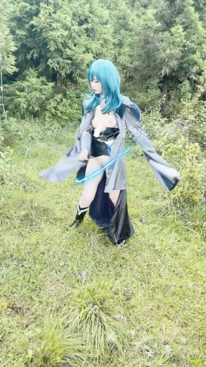 Screenshot 27 from Japanese Cosplay Outdoor POV — Petite Blue-Haired Beauty in Tactical Suit