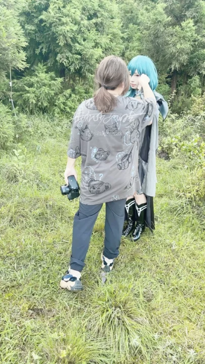 Screenshot 30 from Japanese Cosplay Outdoor POV — Petite Blue-Haired Beauty in Tactical Suit