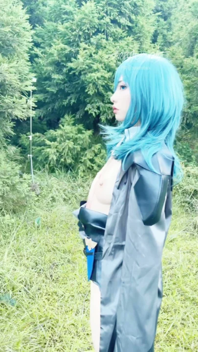 Screenshot 5 from Japanese Cosplay Outdoor POV — Petite Blue-Haired Beauty in Tactical Suit