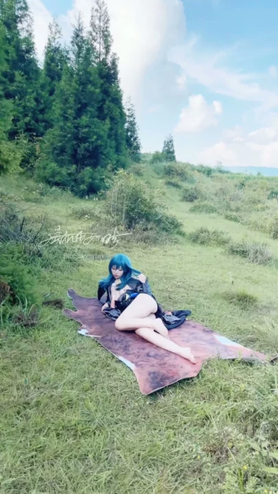 Screenshot 8 from Japanese Cosplay Outdoor POV — Petite Blue-Haired Beauty in Tactical Suit