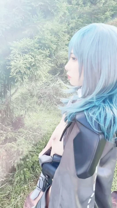 Screenshot 10 from Japanese Cosplay Outdoor POV — Petite Blue-Haired Beauty in Tactical Suit