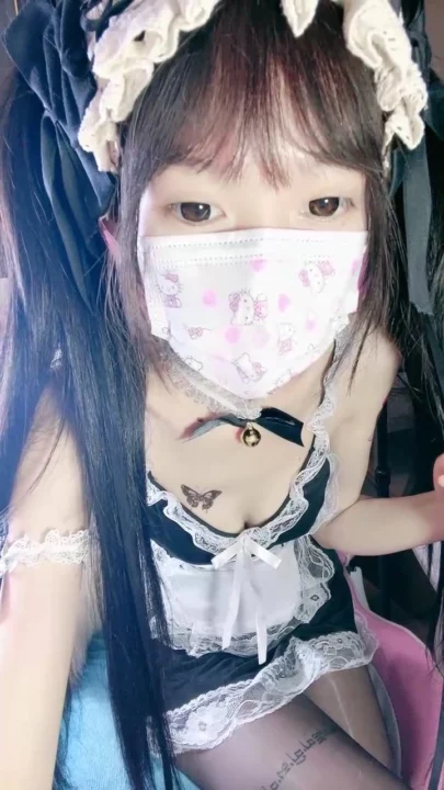 Screenshot 2 from Japanese Solo Maid Cosplay — Mimi in Black Thigh-Highs and Face Mask