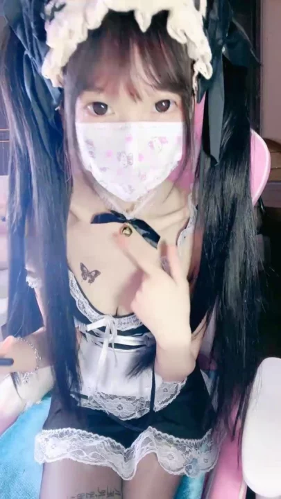 Screenshot 3 from Japanese Solo Maid Cosplay — Mimi in Black Thigh-Highs and Face Mask