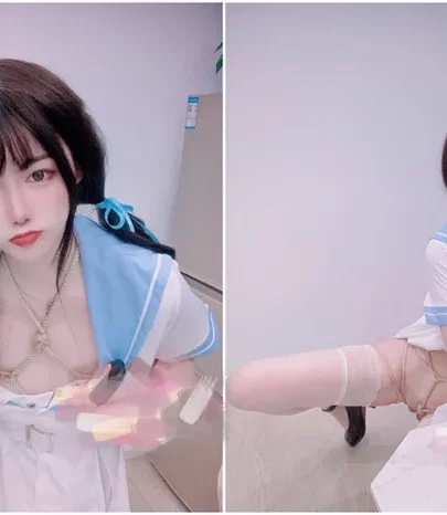 Screenshot 17 aus Japanische Solo-Masturbation — Petite Schönheit in weißen Strümpfen und Seilbondage