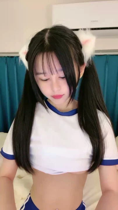 Screenshot 11 from Solo Asian Tease — Cat-Ears Influencer Posing in Blue-Trim Crop Top