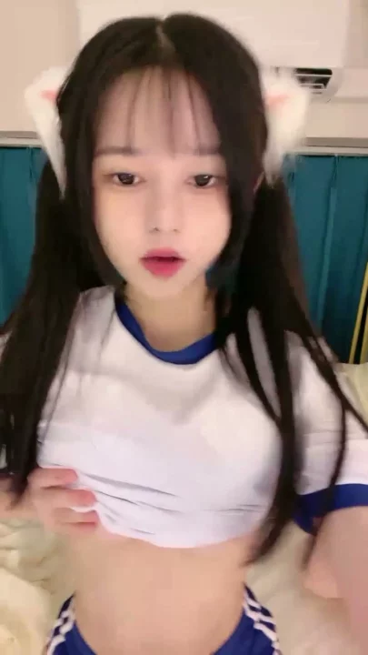 Screenshot 8 from Solo Asian Tease — Cat-Ears Influencer Posing in Blue-Trim Crop Top