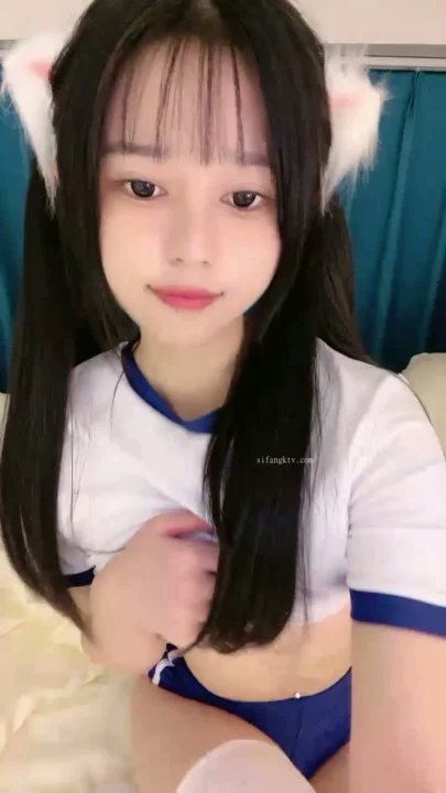 Screenshot 9 from Solo Asian Tease — Cat-Ears Influencer Posing in Blue-Trim Crop Top